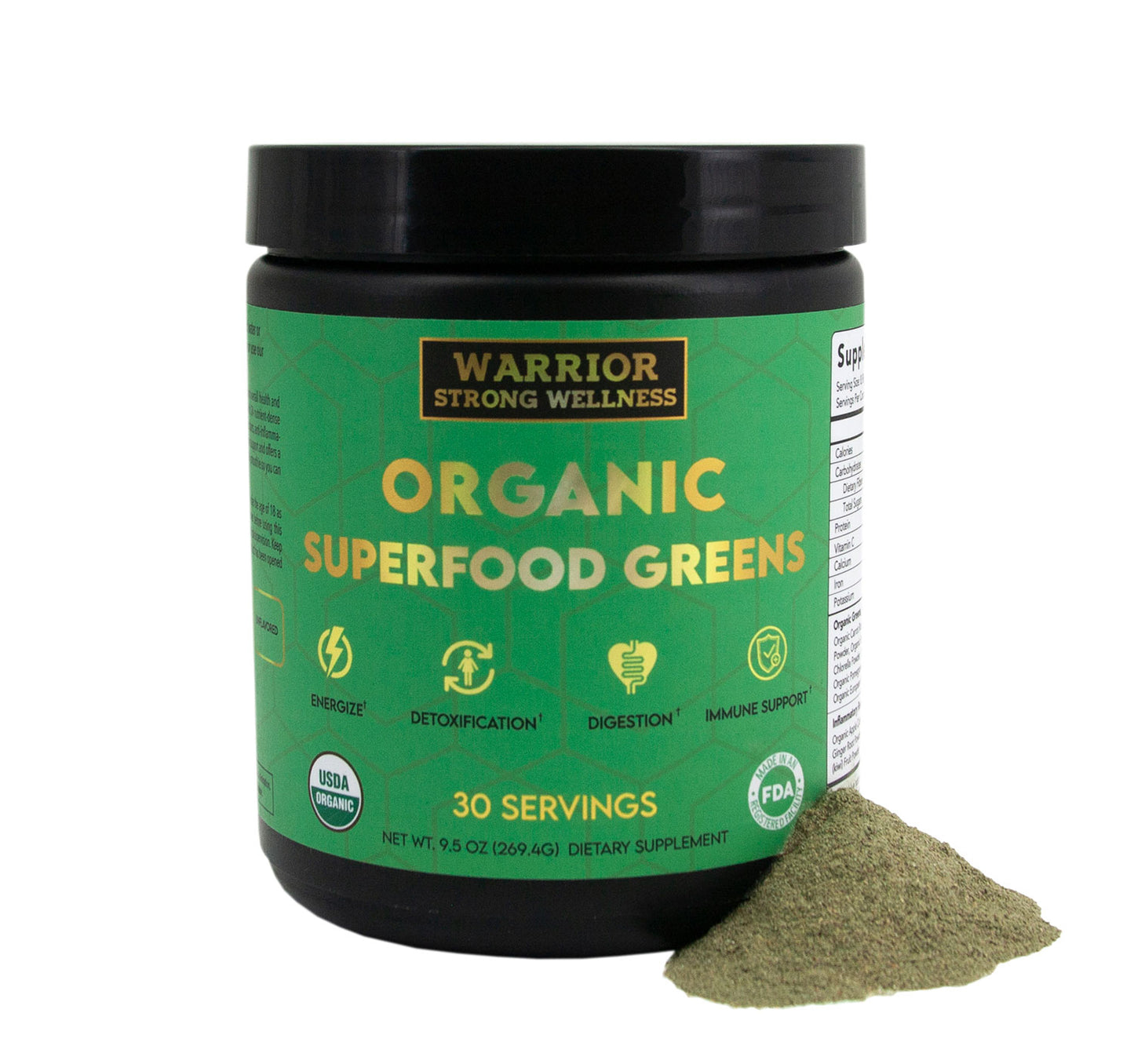 Certified Organic Superfood Greens Powder- Supports Detoxification,Digestion,Energy Levels & Immune Health