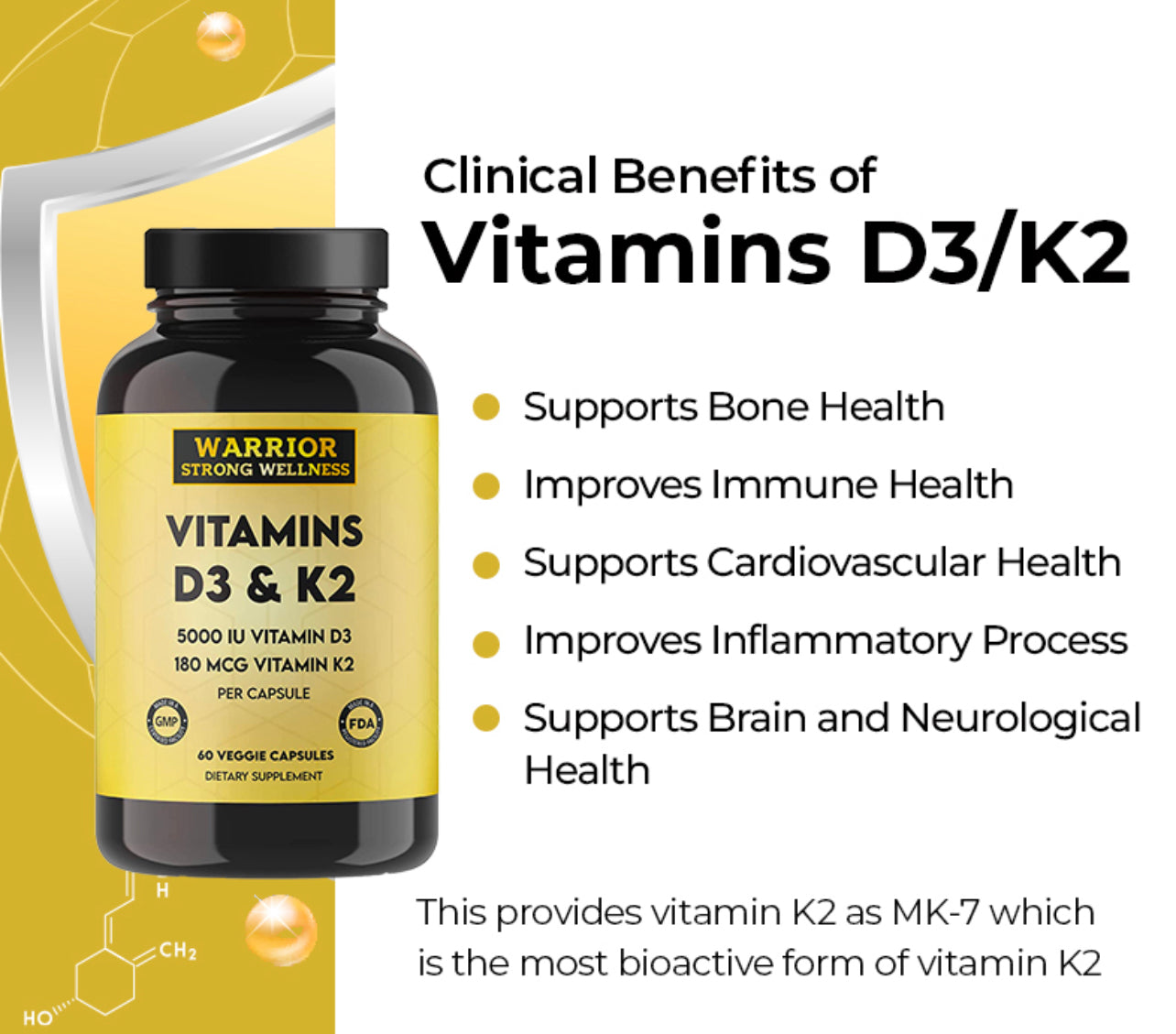 Vitamins D3 & K2  (2 month supply) - Supports Bones,Teeth, Arteries & Immune Health