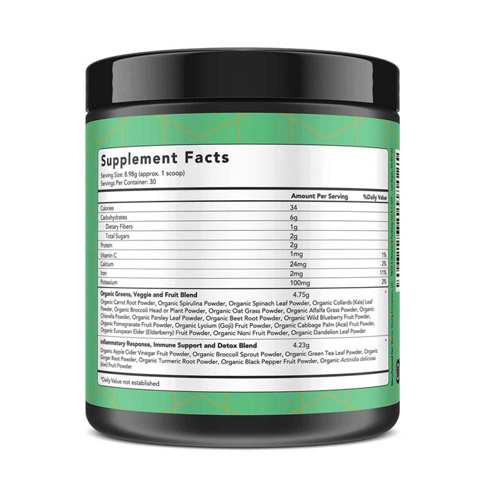 Certified Organic Superfood Greens Powder- Supports Detoxification,Digestion,Energy Levels & Immune Health