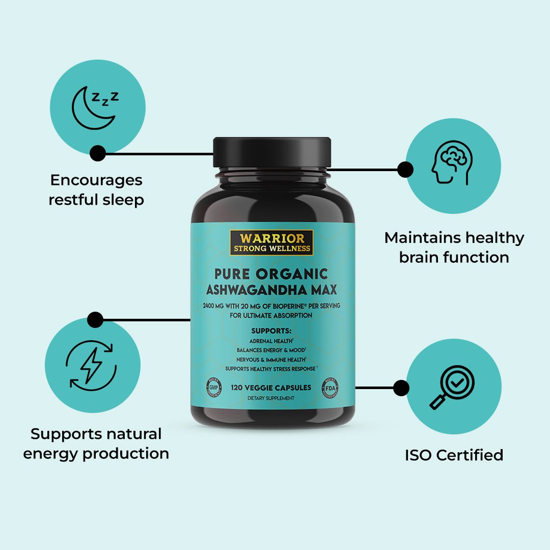 Blue product with benefits listed in blue circles