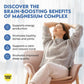 Listed benefits of Magnesium Complex with women sitting in a chair relaxing
