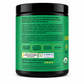 Green supplement container with black lid on a white background