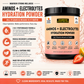 Warrior Strong Wellness Aminos + Electrolytes Hydration Powder packaging with product details on a white background.