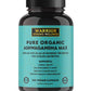 Product with white background, teal label Pure Organic Ashwagandha Max