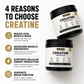 Two containers of Warrior Creatine Monohydrate with text listing reasons to choose creatine on a white background.