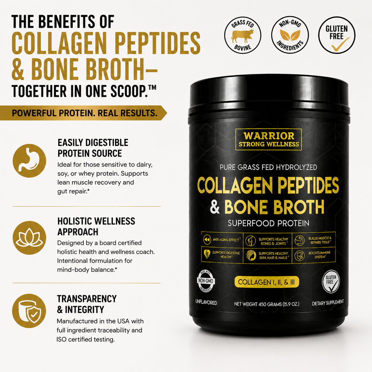Collagen Peptides & Bone Broth Superfood - Supports Digestion, Anti-Inflammatory Health, Muscle, Tissue, Joints, Bones & Immune Health