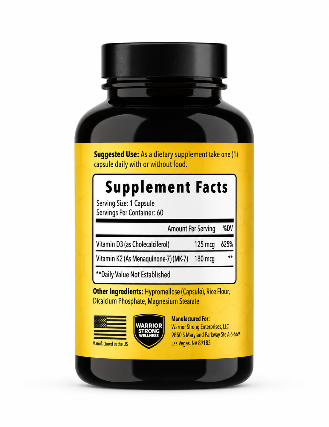 Vitamins D3 & K2  (2 month supply) - Supports Bones,Teeth, Arteries & Immune Health