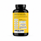 Black supplement bottle with yellow label on a white background