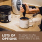 Handheld milk frother blending collagen powder into coffee beside Warrior Strong Wellness Collagen Peptides & Bone Broth, demonstrating easy mixing for drinks and recipes.
