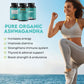 Warrior Strong Wellness Pure Organic Ashwagandha Max promoting increased energy, stamina, immune support, thyroid and adrenal health, and strength and endurance with an active lifestyle image.