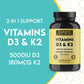 Warrior Strong Wellness Vitamins D3 & K2 with 5,000 IU Vitamin D3 and 180 mcg Vitamin K2 to support bone health, immune function, and cardiovascular wellness.