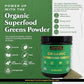 Warrior Strong Wellness Organic Superfood Greens Powder with nutrient-rich superfoods including broccoli, kale, spinach, berries, and beets to support energy, immunity, skin health, and a healthy inflammatory response.